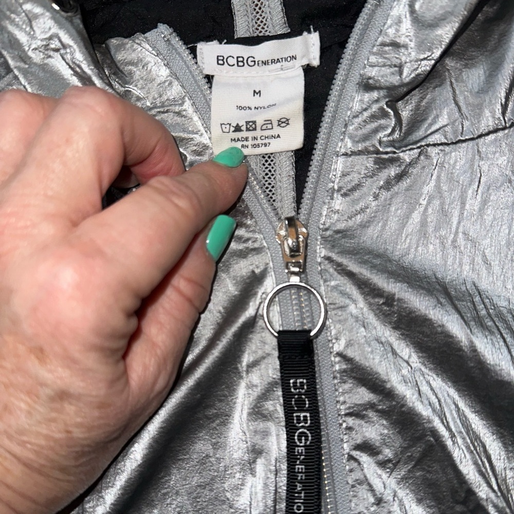 Bcbgeneration Silver Bomber Jacket With High Coll… - image 6
